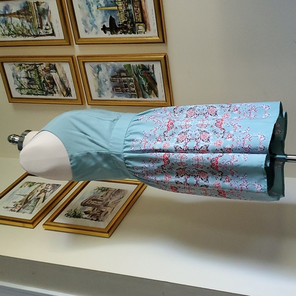 Pink Owl Robin's Egg Blue Floral Strappy Backless Sun Dress - Picture 3 of 14